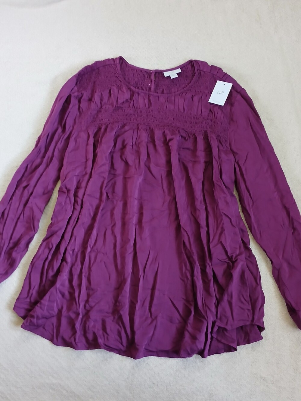 j.jill ♡ smocked satin pink saphire top large